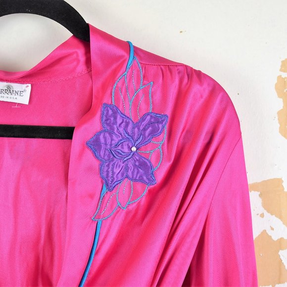 Vintage Pink Spring Floral Applique Belted Robe - Picture 3 of 8